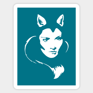 Faces - foxy lady on a teal wavey background Magnet